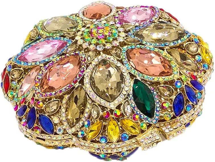 Boutique De FGG Elegant Round Crystal Clutch Evening Bags for Women Formal Party Handbags Bridal Wedding Purse