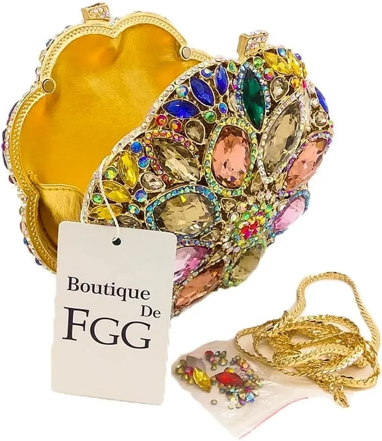 Boutique De FGG Elegant Round Crystal Clutch Evening Bags for Women Formal Party Handbags Bridal Wedding Purse