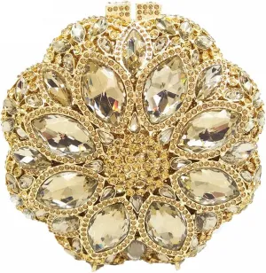 Boutique De FGG Elegant Round Crystal Clutch Evening Bags for Women Formal Party Handbags Bridal Wedding Purse