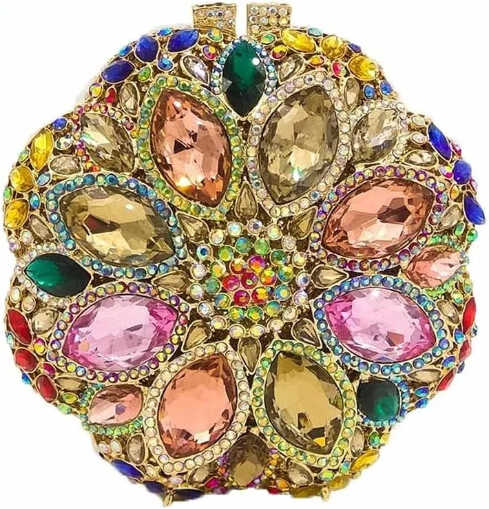 Boutique De FGG Elegant Round Crystal Clutch Evening Bags for Women Formal Party Handbags Bridal Wedding Purse