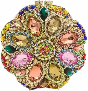 Boutique De FGG Elegant Round Crystal Clutch Evening Bags for Women Formal Party Handbags Bridal Wedding Purse