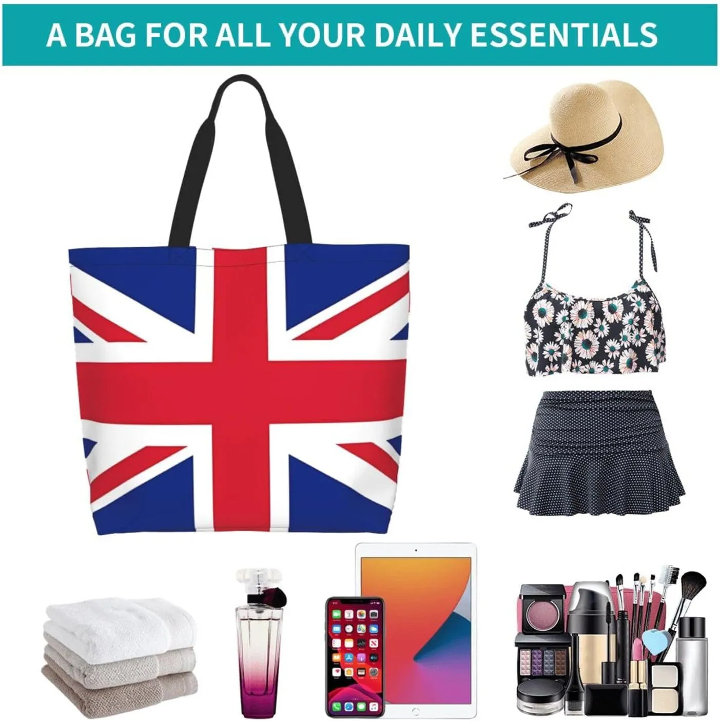 British England UK English Flag Women's Tote Bag Large Capacity Single Shoulder Bags Handbag for Shopping Work