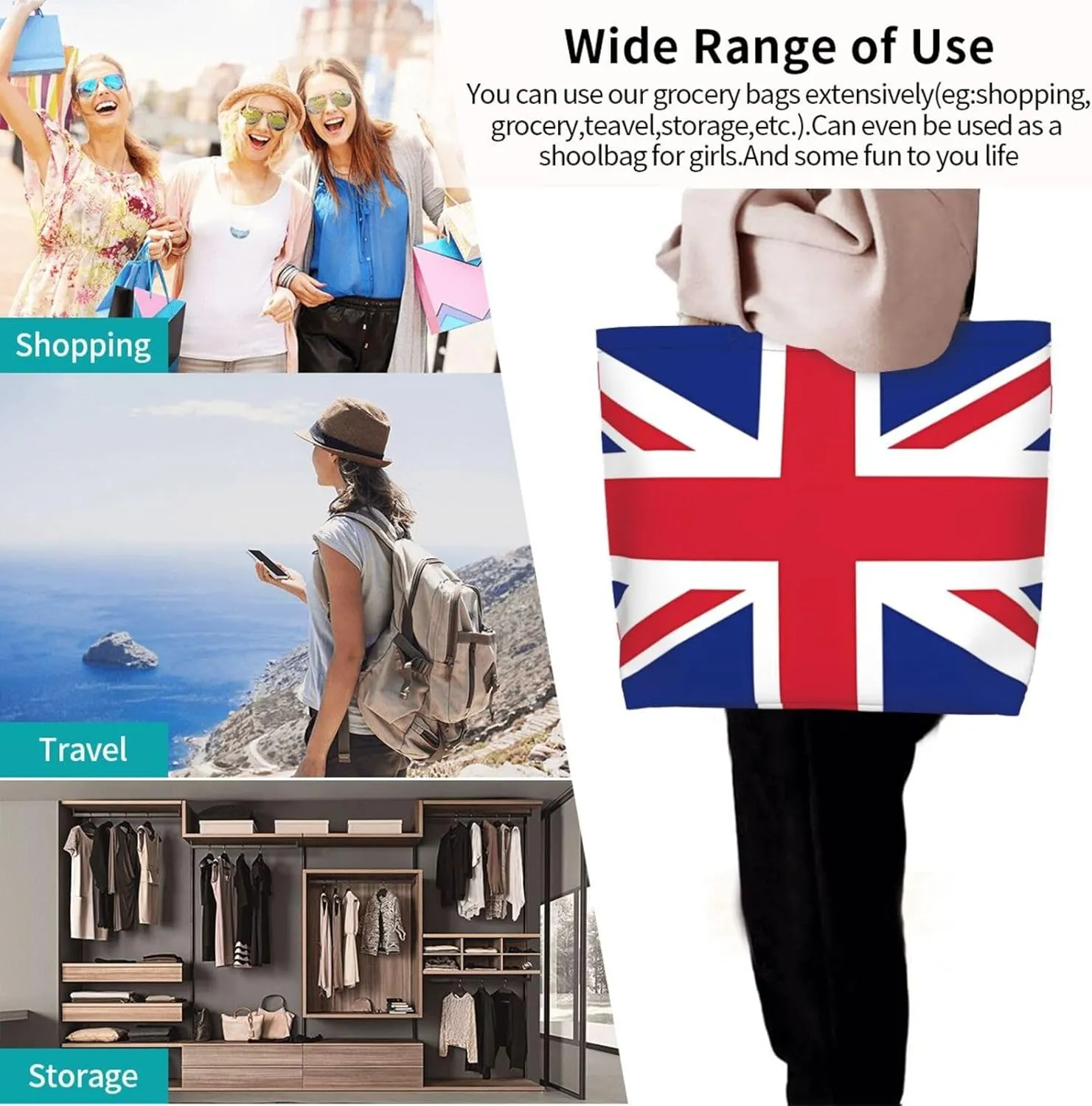 British England UK English Flag Women's Tote Bag Large Capacity Single Shoulder Bags Handbag for Shopping Work