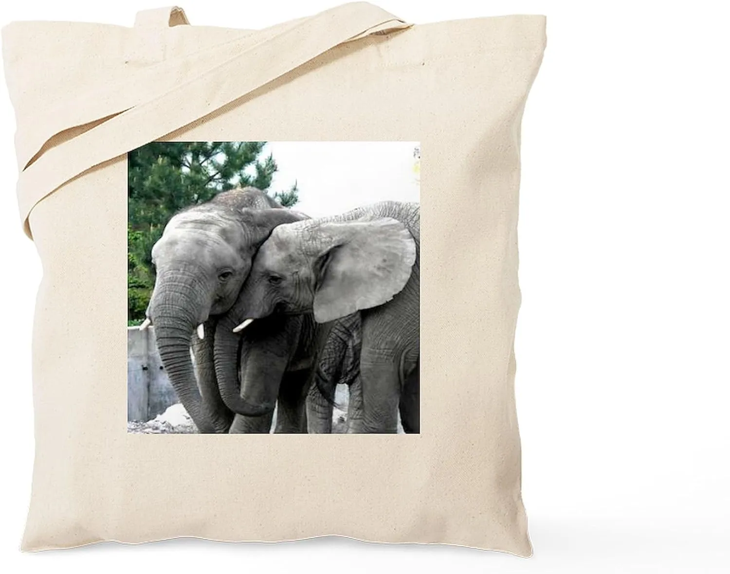 CafePress Elephone Love Kiss Peace And Joy Tote Bag Reusable Natural Beige Canvas Shopping Bag