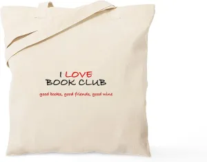 CafePress I Love Book Club Canvas Tote Bag (Original) Reusable Natural Beige Canvas Shopping Bag