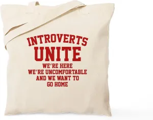 CafePress Introverts Unite Tote Bag Reusable Natural Beige Canvas Shopping Bag