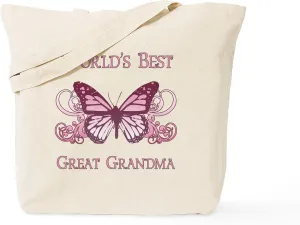 CafePress World's Best Great Grandma (Butterfly) Tote Bag Natural Canvas Tote Bag, Reusable Shopping Bag