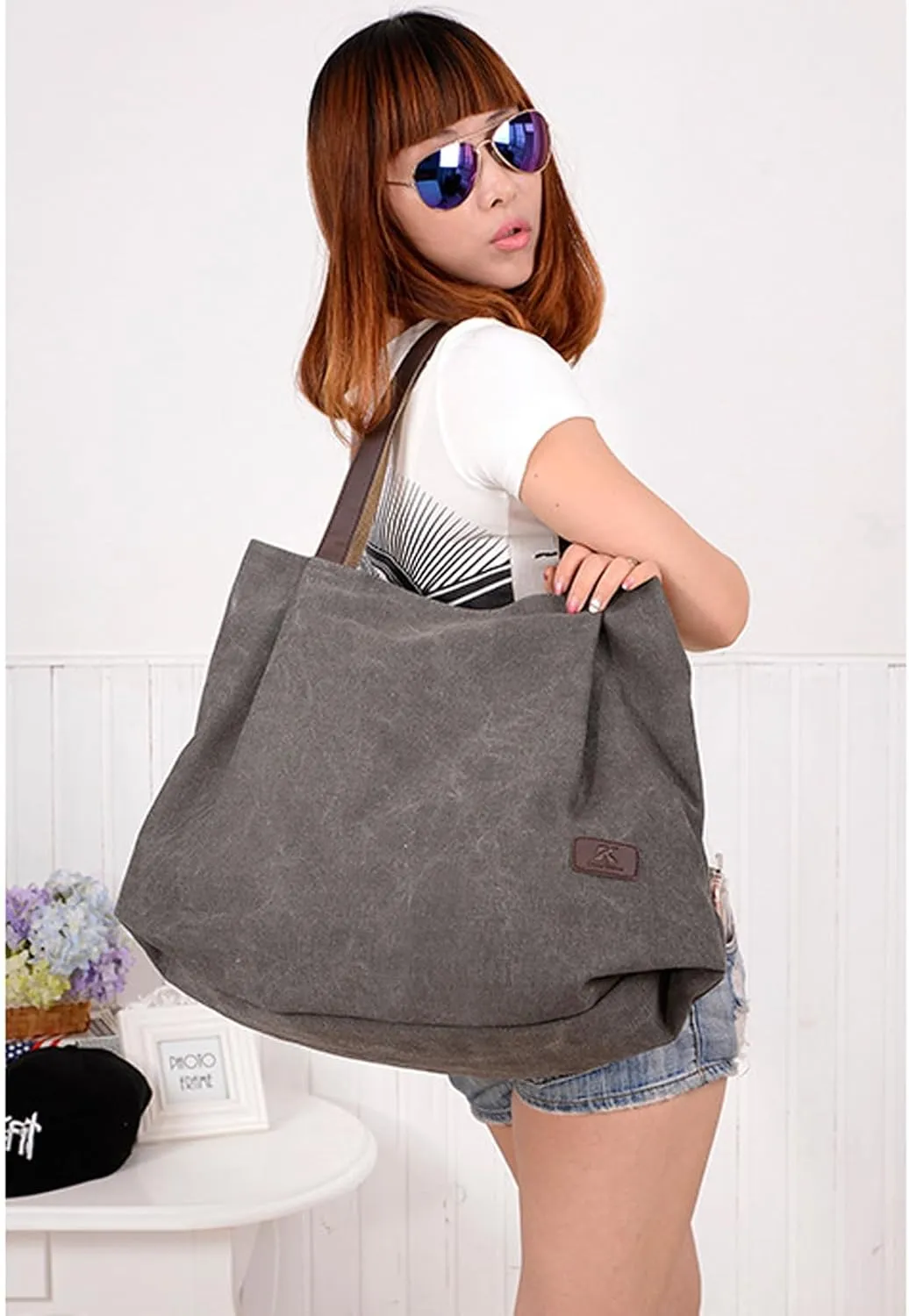 Canvas Tote Bag for Women Casual Shoulder Tote for Lady Hobo Cloth Handbag for Office, Shopping, Vacation, Travel