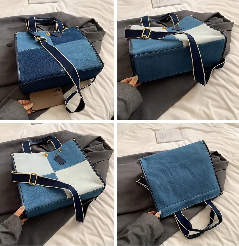Canvas Tote Bag Women Large Denim Shoulder Bag Vintage Satchels Cute Hobo Bags Work Travel College Casual Tote Handbag