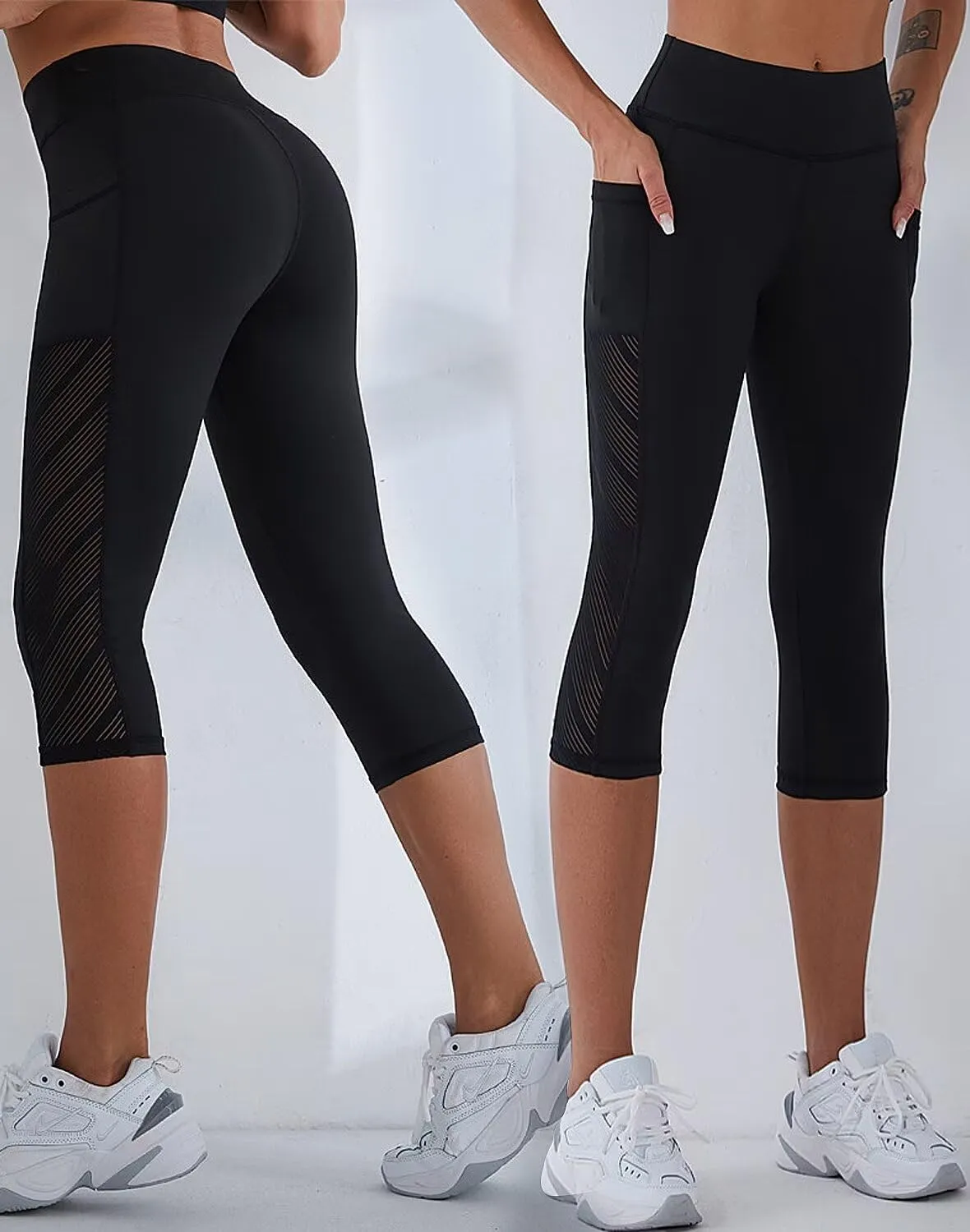 Capri Leggings for Women with Pockets High Waisted Gym Yoga Pants Running Tights