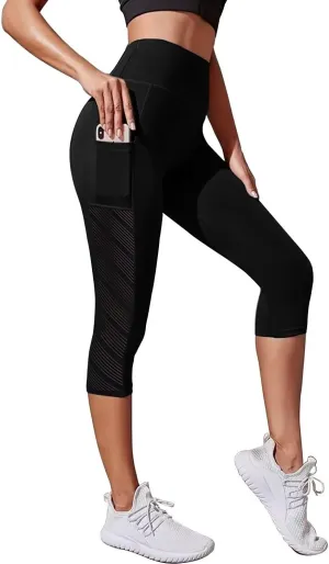 Capri Leggings for Women with Pockets High Waisted Gym Yoga Pants Running Tights