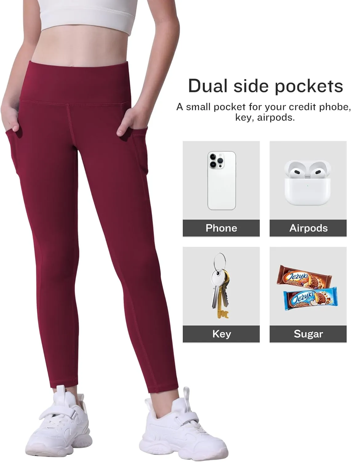 CHRLEISURE Girls' Athletic Leggings with Pockets, 5 Packs Kids Teen Dance Yoga Workout Running Pants for 5-15 Years