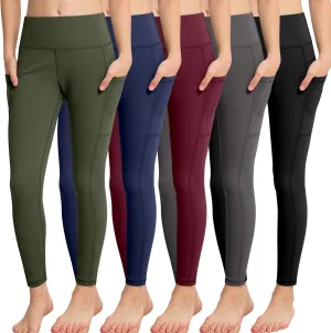 CHRLEISURE Girls' Athletic Leggings with Pockets, 5 Packs Kids Teen Dance Yoga Workout Running Pants for 5-15 Years