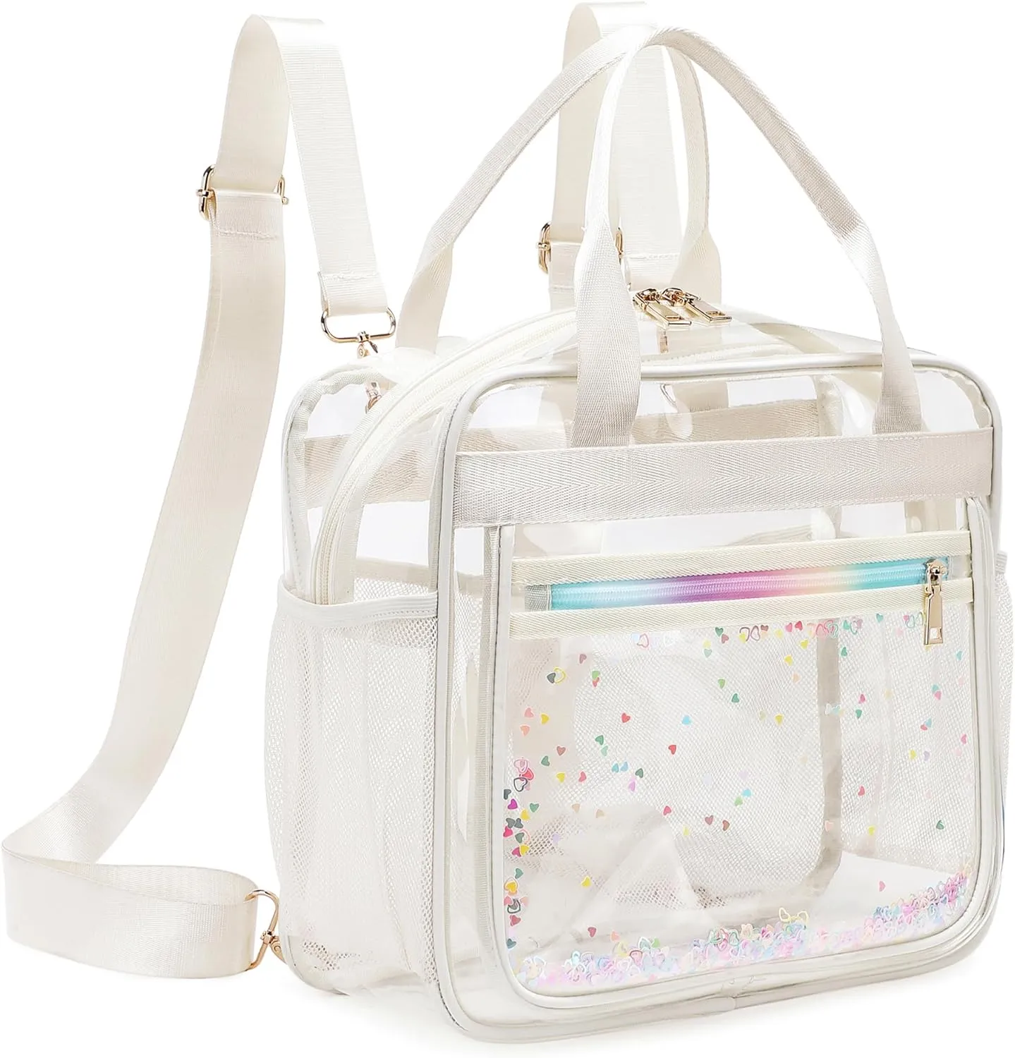 Clear Backpack Women Handbag Large Swim Tote Pool Sand Crossbody Bags Transparent Backpack for Girls Stadium Approved Messenger Shoulder Bags See Through Big Bookbag Carry on Totes for School Travel