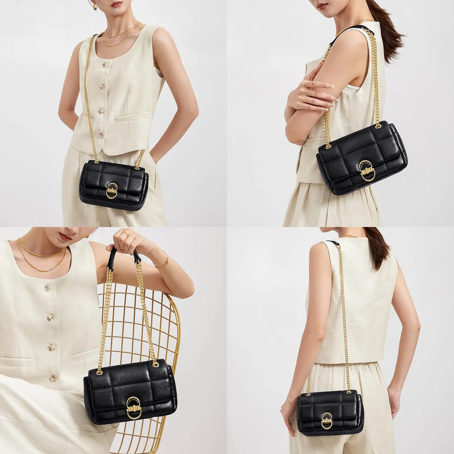 Cnoles Crossbody Bags for Women Fashion Leather Shoulder Bag with Chain Strap Trendy Clutch Purse Satchel Purse Handbag