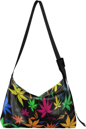 Colorful Fall Leaves Tote Bag for Women Large Hobo Bags Womens Cross Body Purses Leather Hobo Bags with Adjustable Strap for Travel