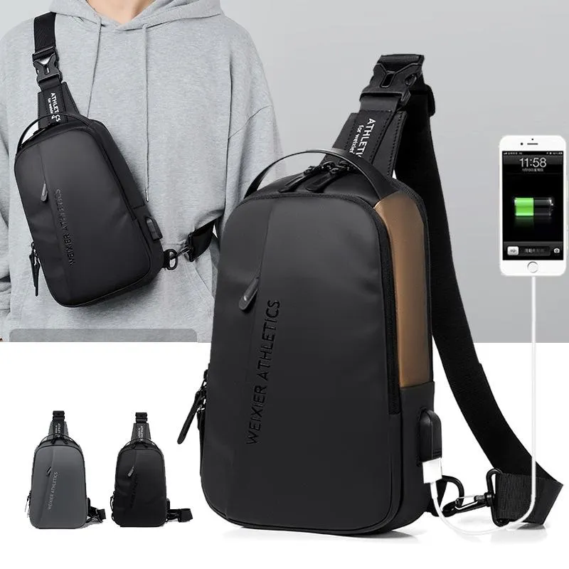 Compact Shoulder Sling USB Crossbody Chest Bag For Men