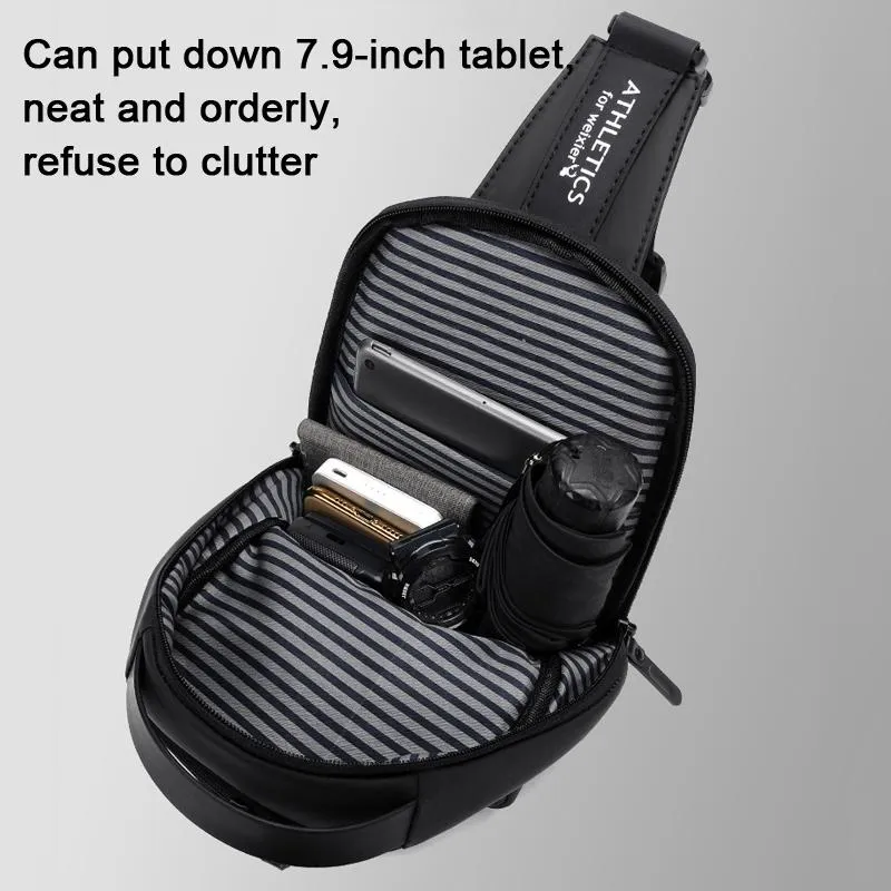 Compact Shoulder Sling USB Crossbody Chest Bag For Men