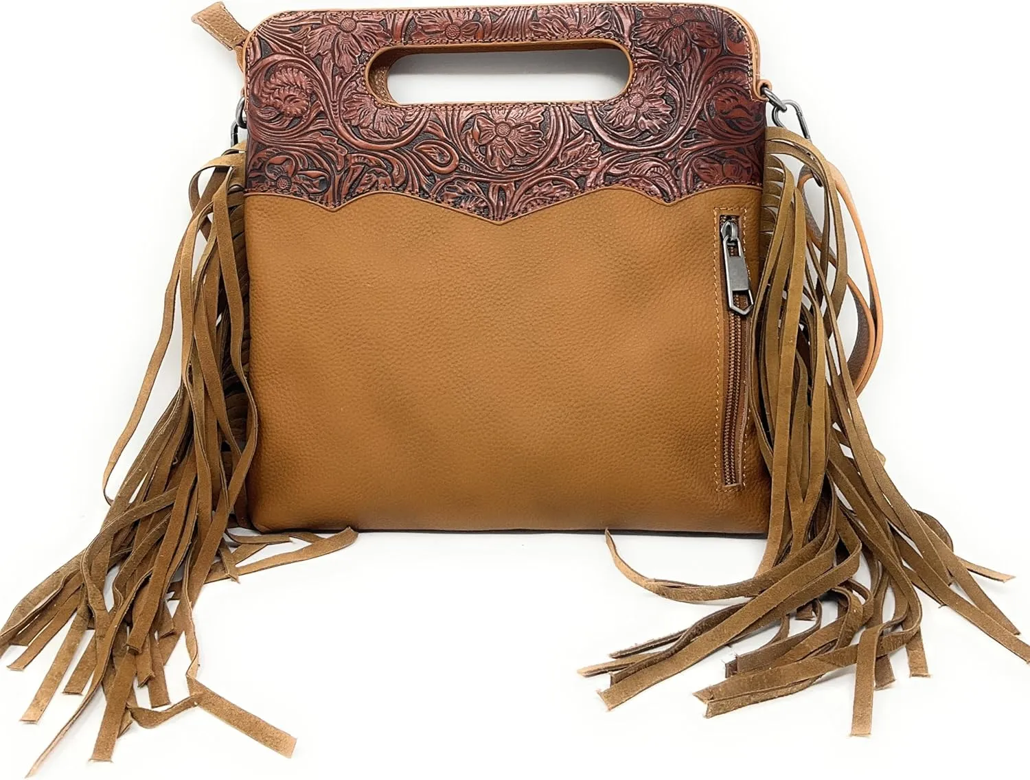 Concealed Carry Leather Western Floral Tool Cowhide Womens Fringe Clutch Crossbody in 2 colors