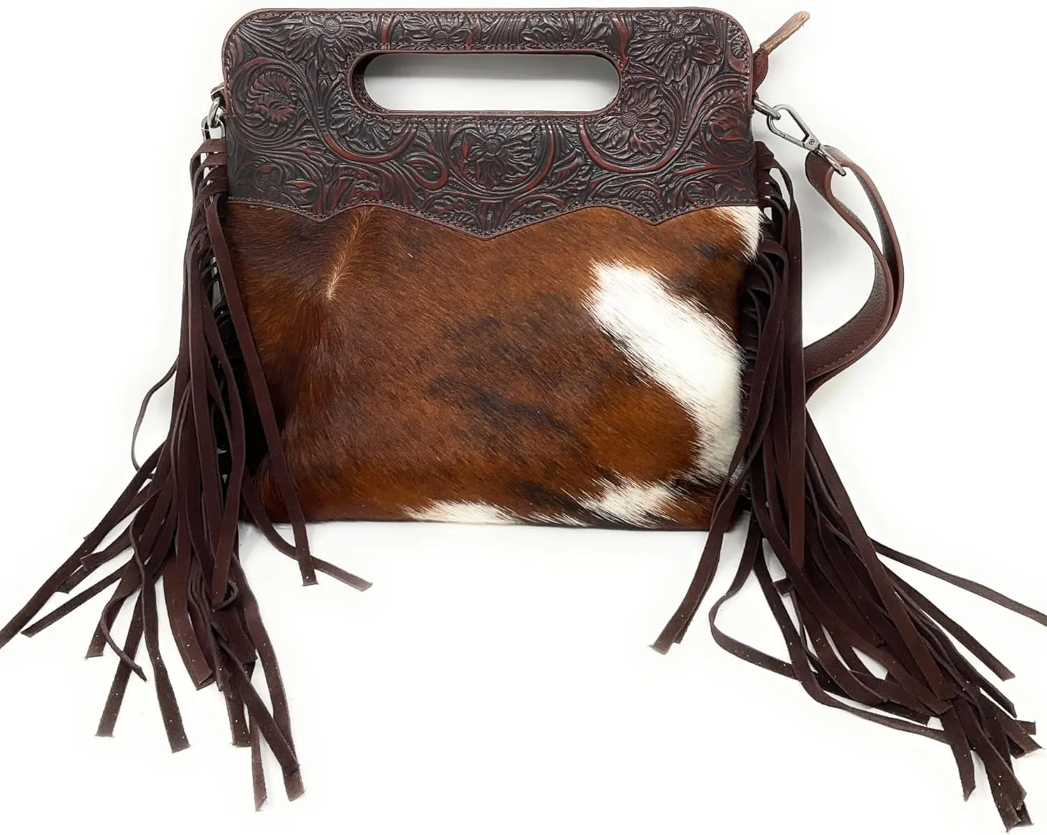 Concealed Carry Leather Western Floral Tool Cowhide Womens Fringe Clutch Crossbody in 2 colors
