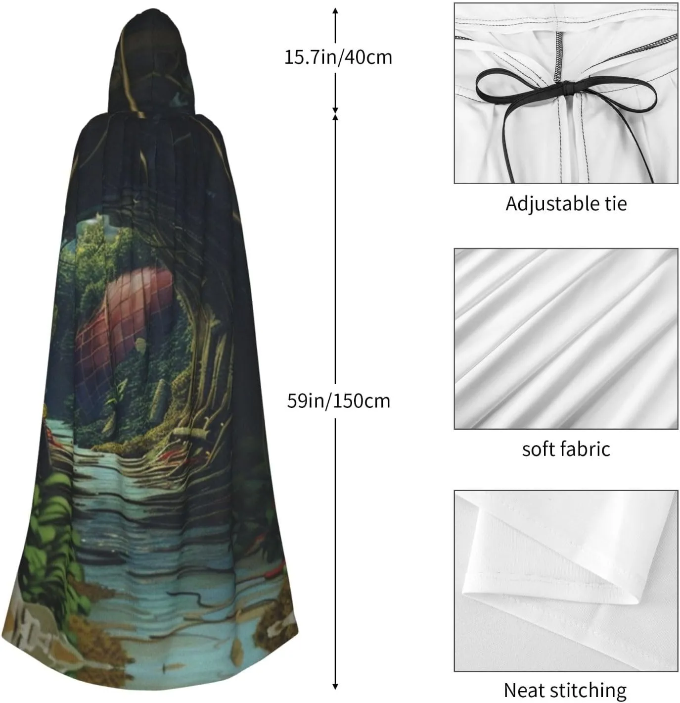 Cool Hole Adult Hooded Costume Cloak, Halloween Long Cape with an Oversized Hooded Cloak for Party Cosplay