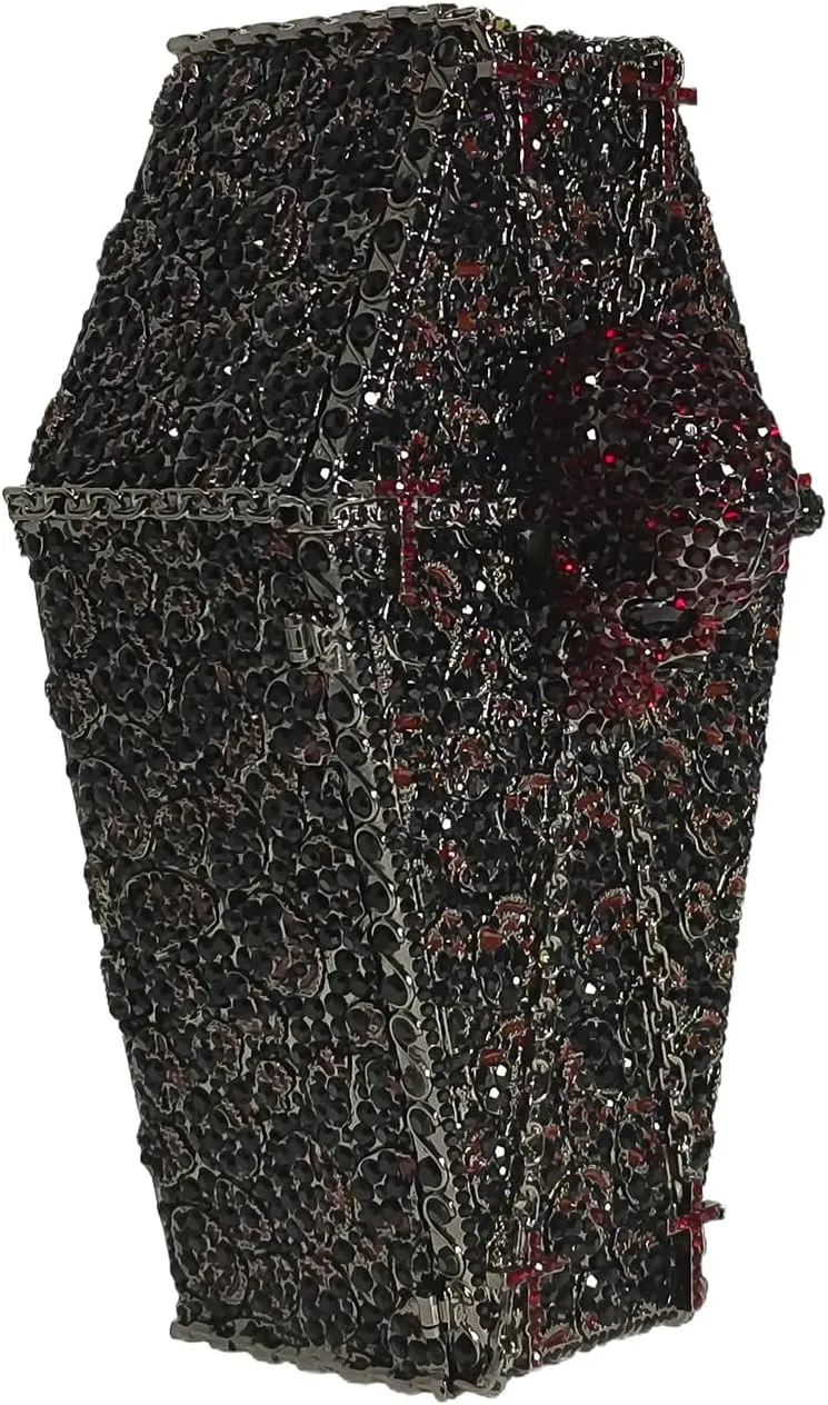 Cool Skull Evening Bag Coffin Shaped Handbag Purses Cross Rhinestone Bag Halloween Party Bag