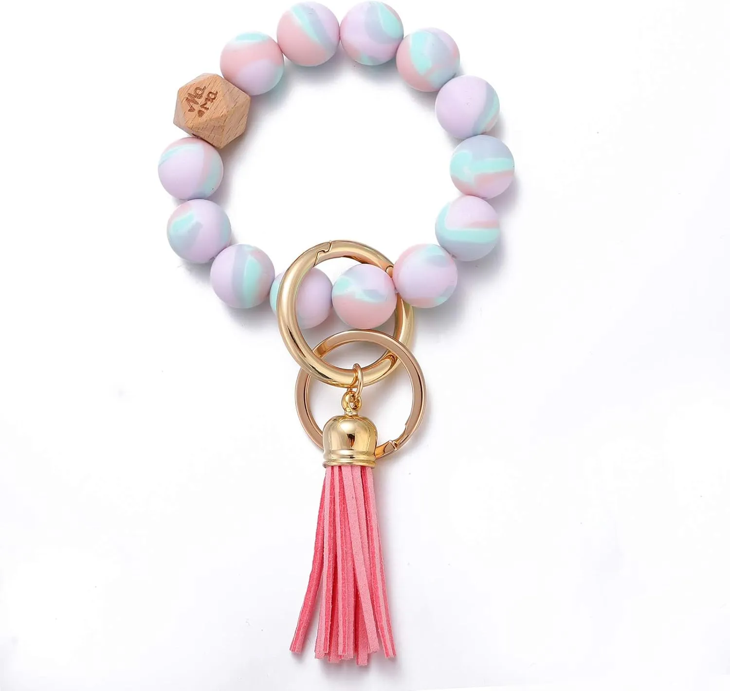 Coolcos Silicone Key Ring Bracelet Wristlet Beaded Bangle Keychain Elastic Portable Car Keyrings Chains for Women Girls