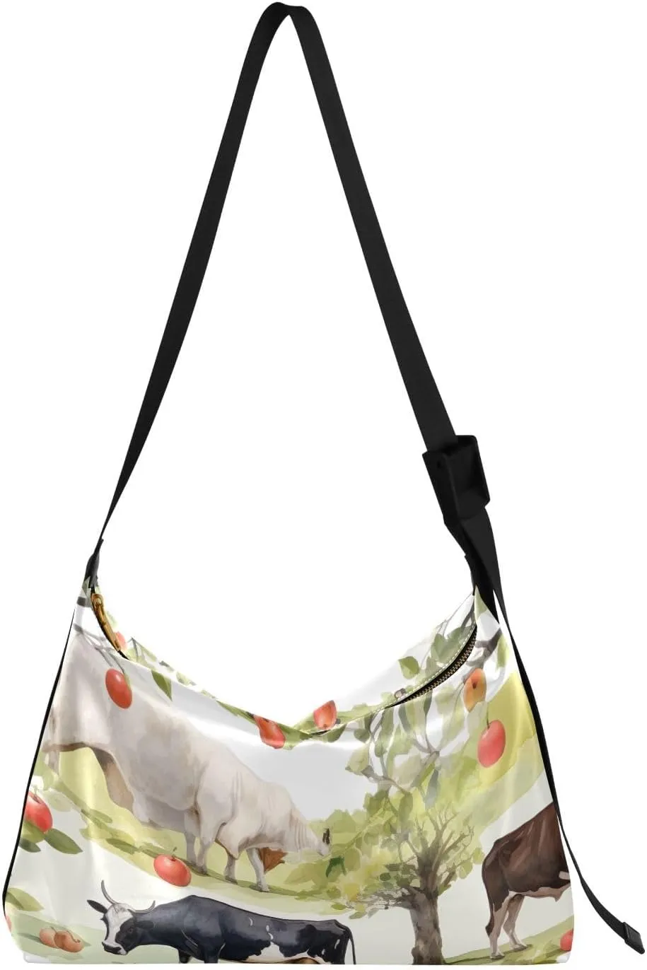 Cows Fruit Trees Tote Bag for Women Large Hobo Bags Leather Crossbody Bags Hobo Wallet with Adjustable Strap for Travel Men