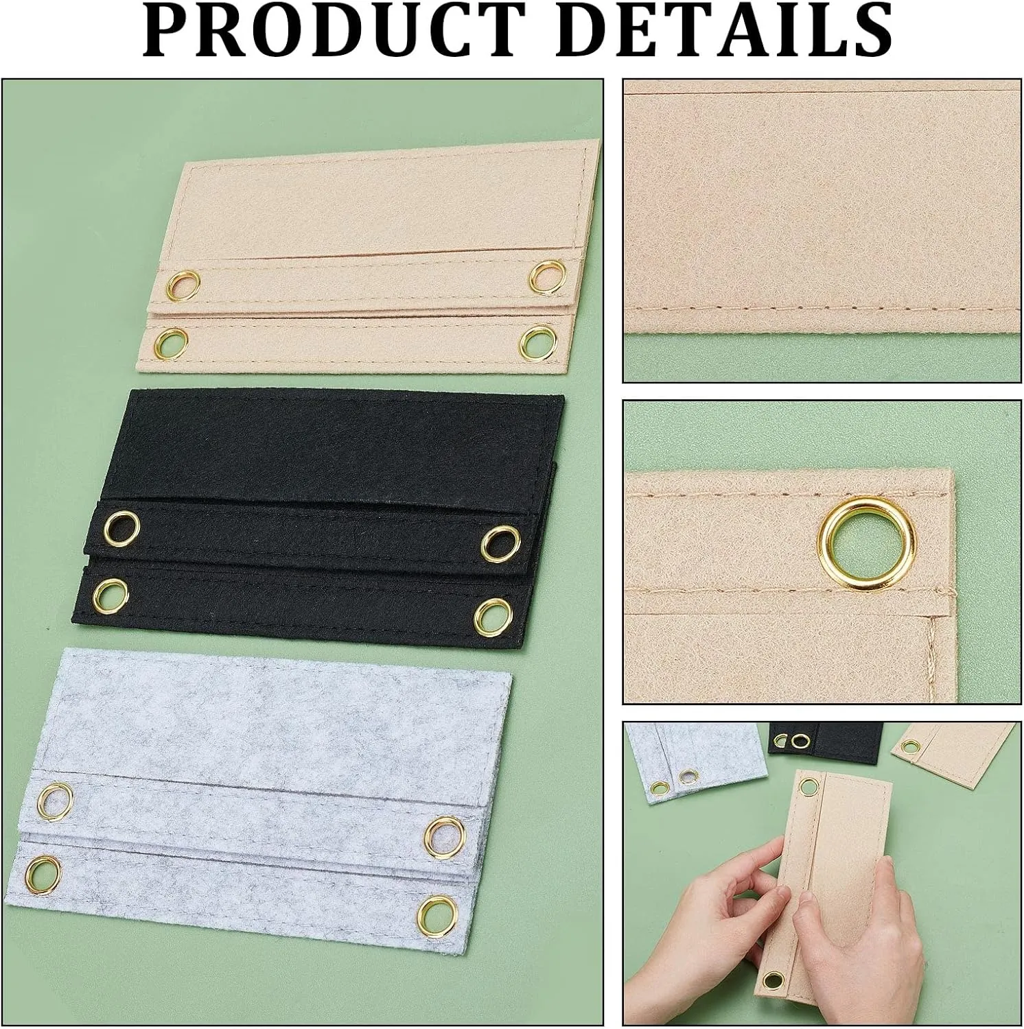 CREATCABIN 6Pcs Purse Felt Insert Organizer 3 Colors Mini Wool Tote Bag Organizer with Eyelet Bag Inner Pocket Storage for Envelope Handbag Travel Bag Cosmetic Bag 6.7 x 2.75 Inch(Beige Grey Black)
