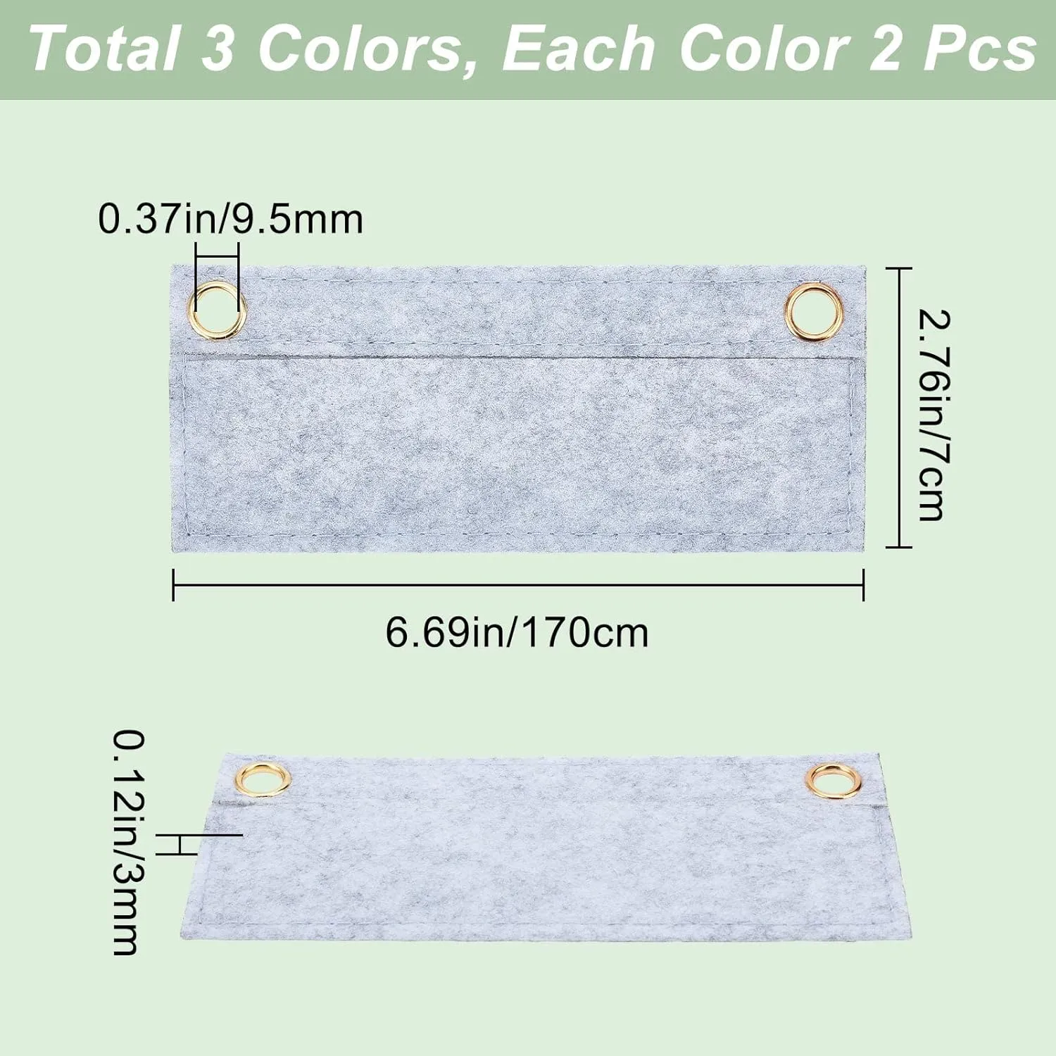 CREATCABIN 6Pcs Purse Felt Insert Organizer 3 Colors Mini Wool Tote Bag Organizer with Eyelet Bag Inner Pocket Storage for Envelope Handbag Travel Bag Cosmetic Bag 6.7 x 2.75 Inch(Beige Grey Black)