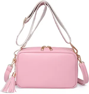 Crossbody Bags for Women Ultra-light Shoulder Bag Ladies PU Leather Bucket Handbag Hobos Satchels Pack for Outdoors Workout Travel Shopping Messenger Bag with Two Shoulder Strap Pink