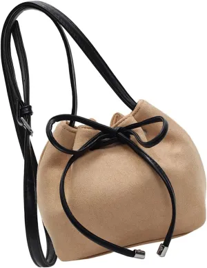Crossbody BagsWomen Bag Sweet Bows Crossbody Bag Drawstring Shoulder Bag Aesthetic Bucket Bag PU Leather Messengers Bag for Everyday