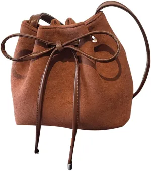 Crossbody BagsWomen Bag Sweet Bows Crossbody Bag Drawstring Shoulder Bag Aesthetic Bucket Bag PU Leather Messengers Bag for Everyday