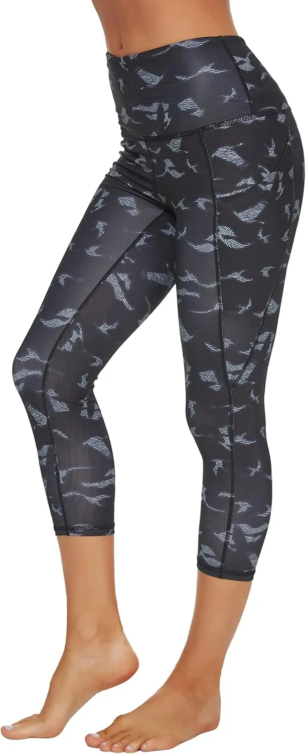 Custer's Night Women's High Waisted Yoga Capris with Pockets Tummy Control Workout Sports Running Capri Leggings