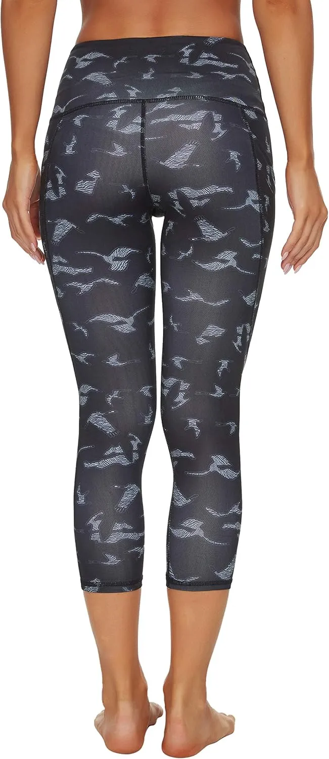 Custer's Night Women's High Waisted Yoga Capris with Pockets Tummy Control Workout Sports Running Capri Leggings