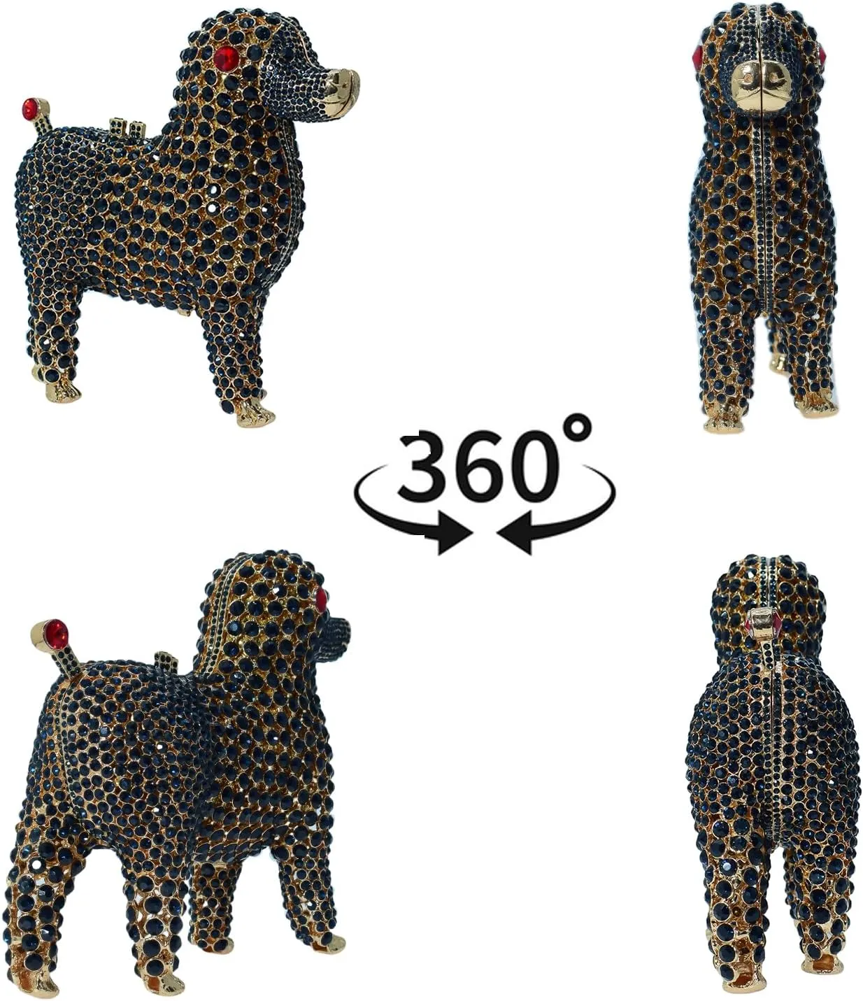Cute Poodle Evening Bag Dog Rhinestone Purse Animal Crystal Clutch for Party Wedding Prom Handbag