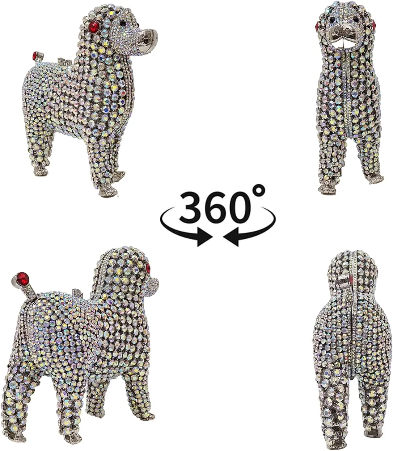Cute Poodle Evening Bag Dog Rhinestone Purse Animal Crystal Clutch for Party Wedding Prom Handbag
