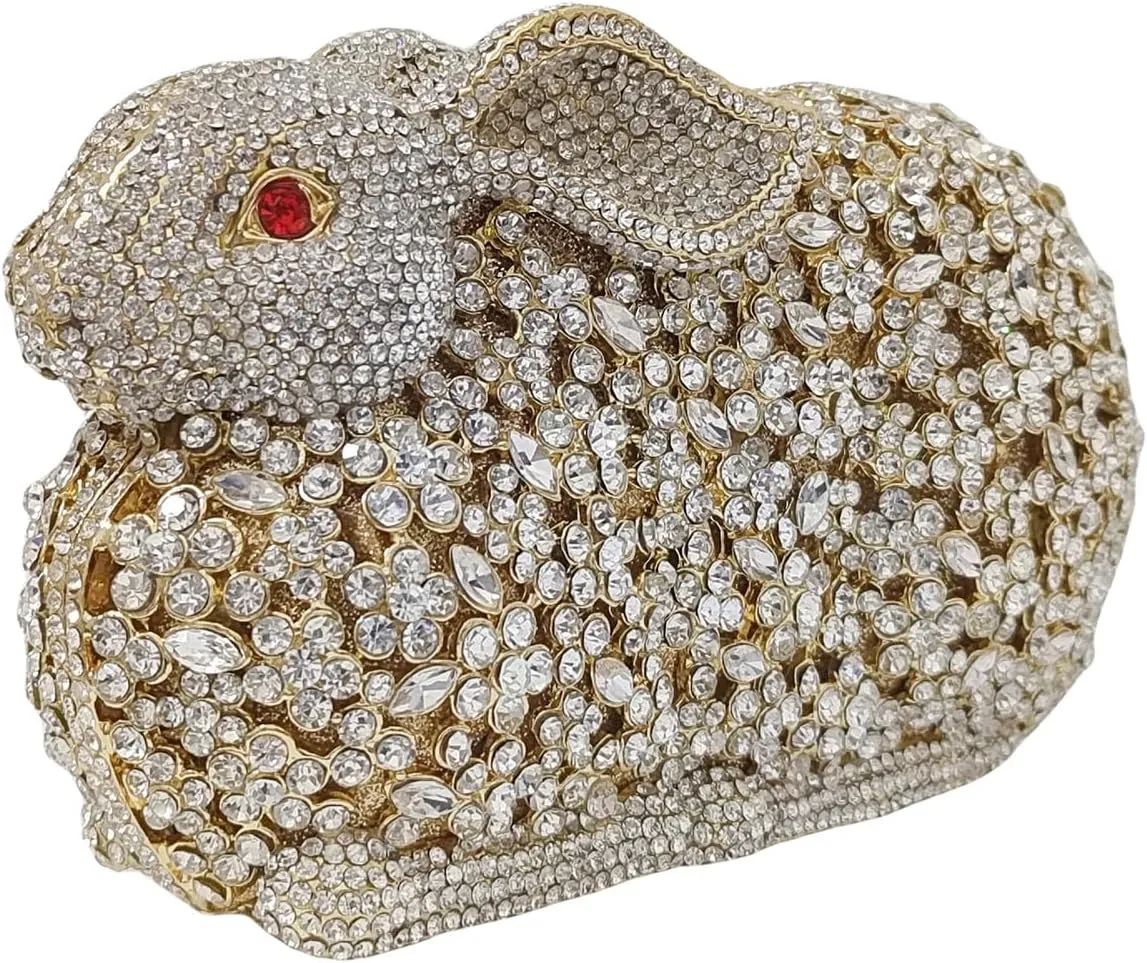 Cute Rabbit Evening Bag Bunny Rhinestone Purse Animal Crystal Clutch for Party Wedding Prom Handbag