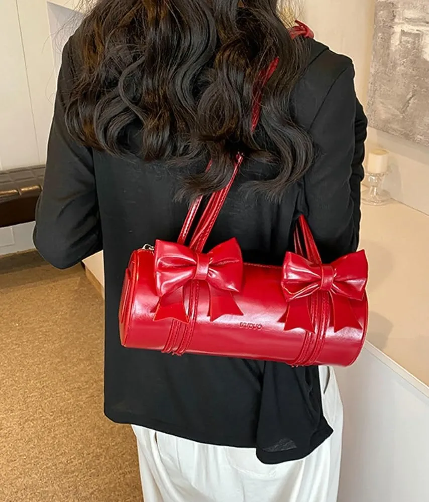 Cute Vegan Leather Shoulder Bag for Women Small Y2k Bowknot Handbags Crossbody Purse Top Handle Satchels 2025