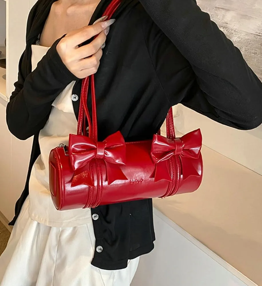 Cute Vegan Leather Shoulder Bag for Women Small Y2k Bowknot Handbags Crossbody Purse Top Handle Satchels 2025