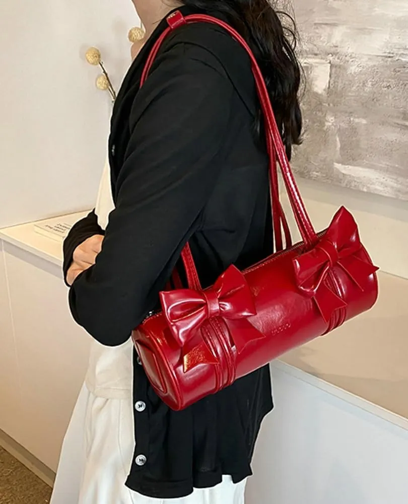Cute Vegan Leather Shoulder Bag for Women Small Y2k Bowknot Handbags Crossbody Purse Top Handle Satchels 2025