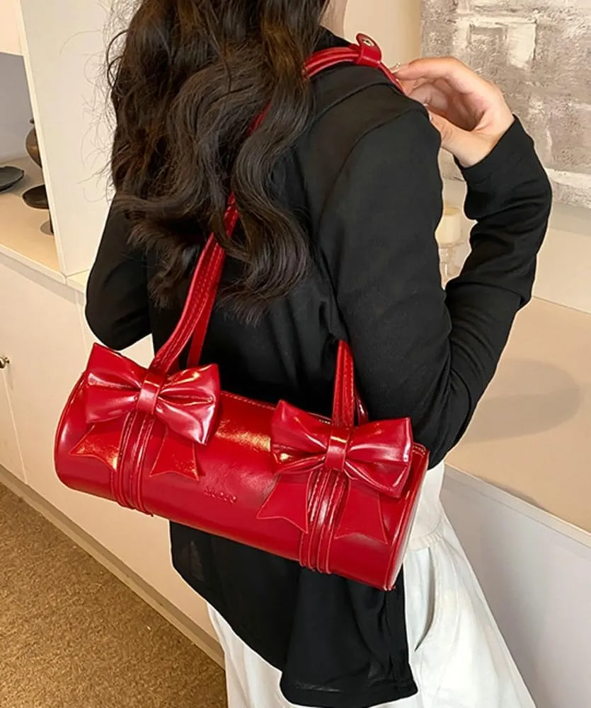 Cute Vegan Leather Shoulder Bag for Women Small Y2k Bowknot Handbags Crossbody Purse Top Handle Satchels 2025