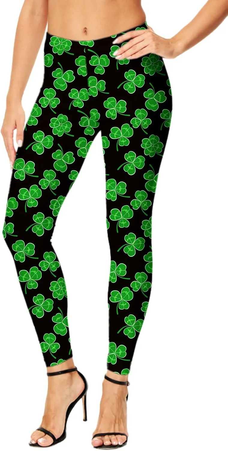 Deerose Women Mardi Gras Leggings Irish Shamrock High Waist Legging