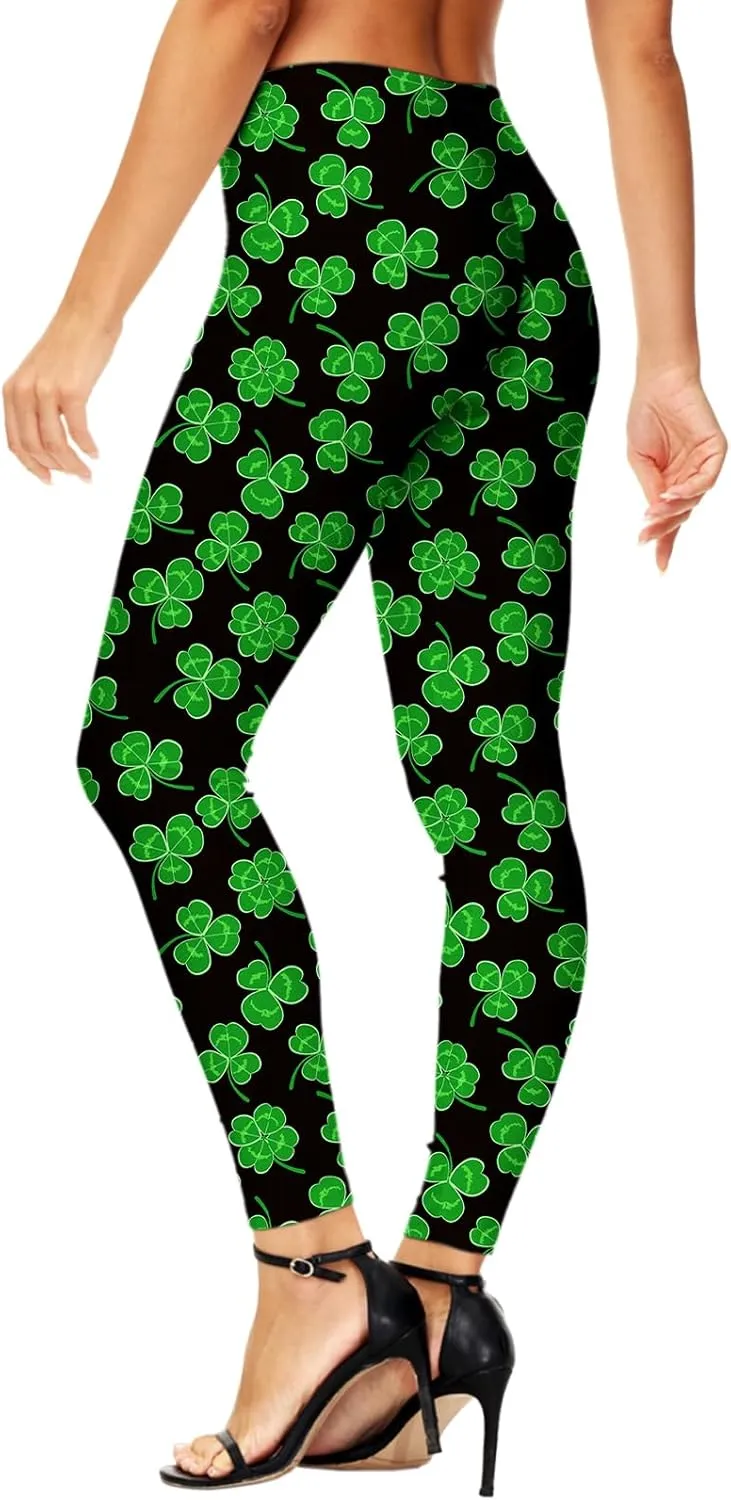 Deerose Women Mardi Gras Leggings Irish Shamrock High Waist Legging