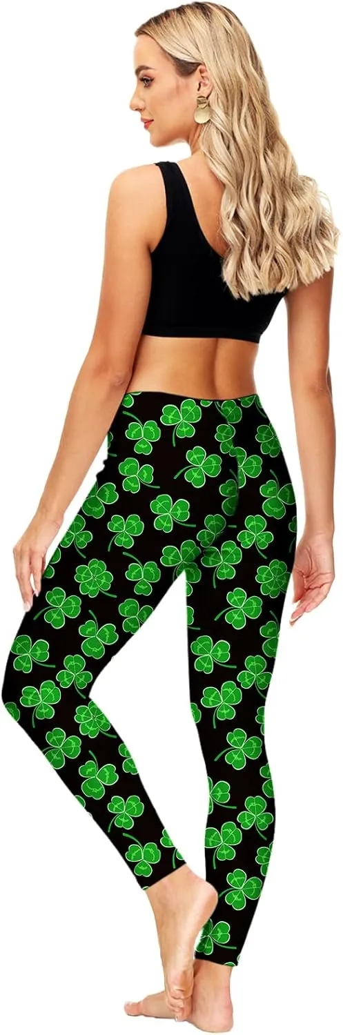 Deerose Women Mardi Gras Leggings Irish Shamrock High Waist Legging