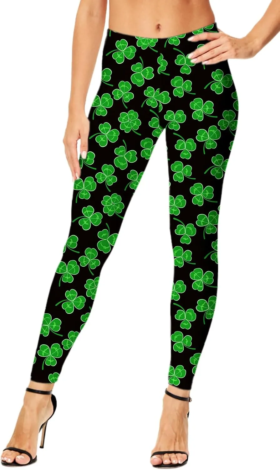Deerose Women Mardi Gras Leggings Irish Shamrock High Waist Legging