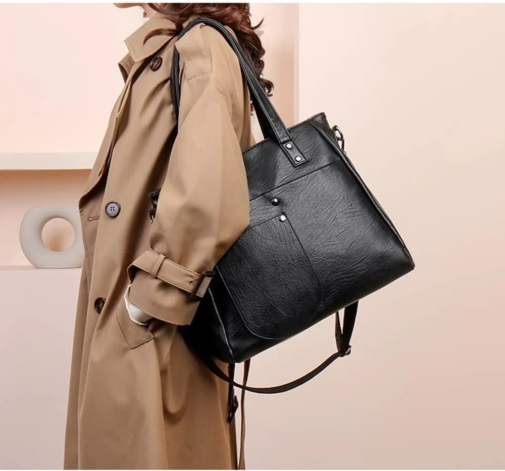 Downupdown Women Handbags and Purse Set Soft Leather Satchel Shoulder Bags Minimalist Ladies Tote Bags Crossbody Bag 2-Pcs