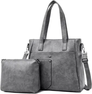Downupdown Women Handbags and Purse Set Soft Leather Satchel Shoulder Bags Minimalist Ladies Tote Bags Crossbody Bag 2-Pcs