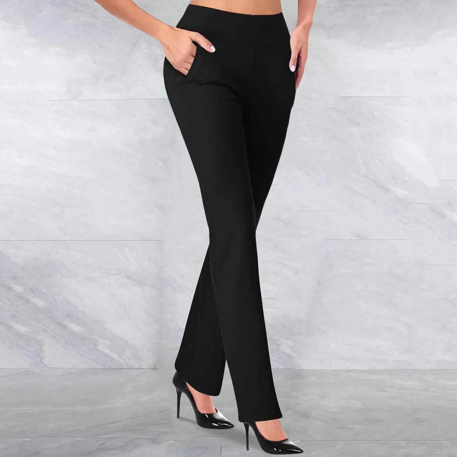 Dress Pants Women Business Casual Work Pants Solid High Waist Stretchy Trousers Bootcut Office Pull On Slacks with Pockets