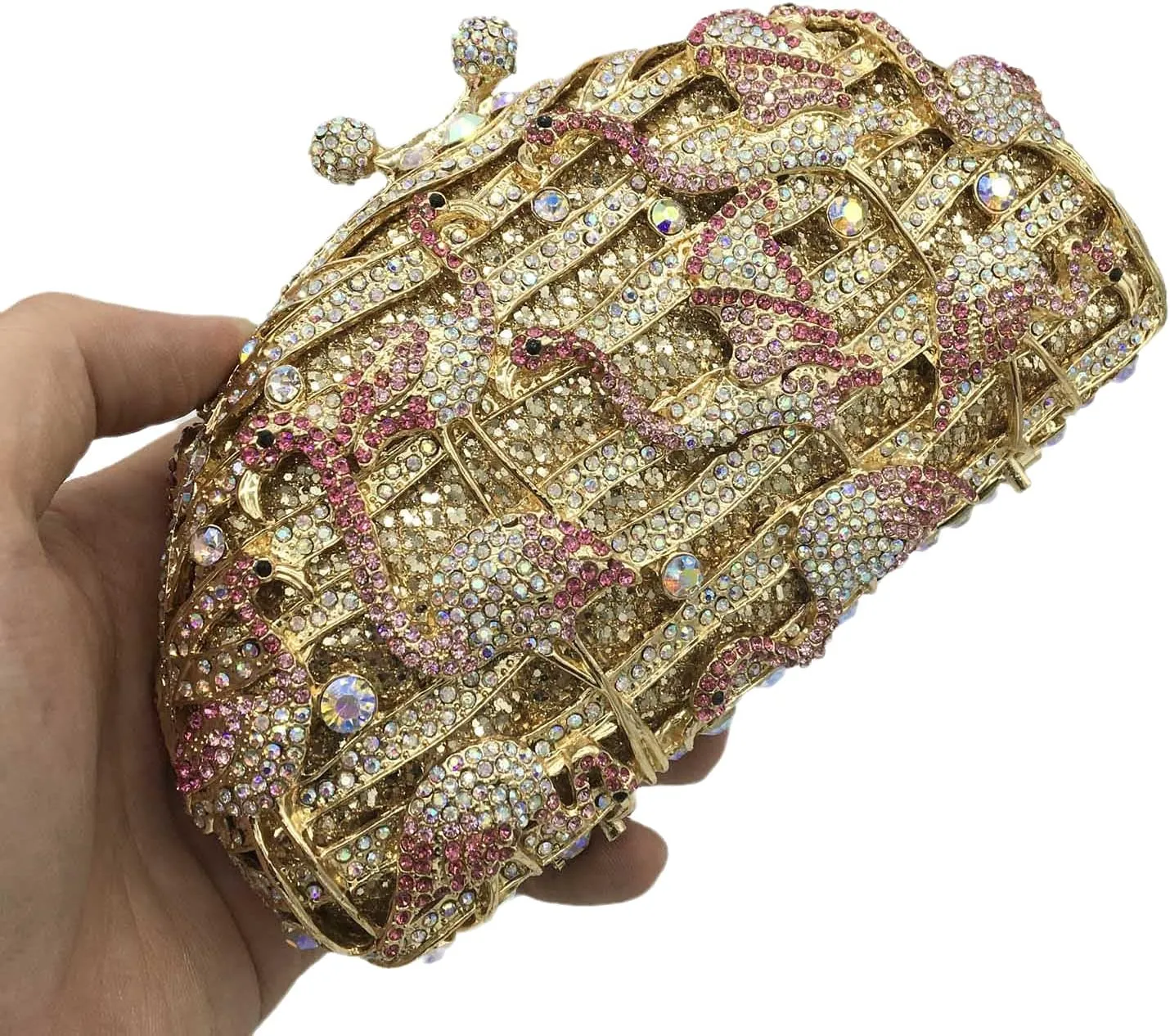 Elegant Flamingo Clutch Women Crystal Evening Purses and Handbags Luxury Wedding Party Bridal Rhinestone Bag